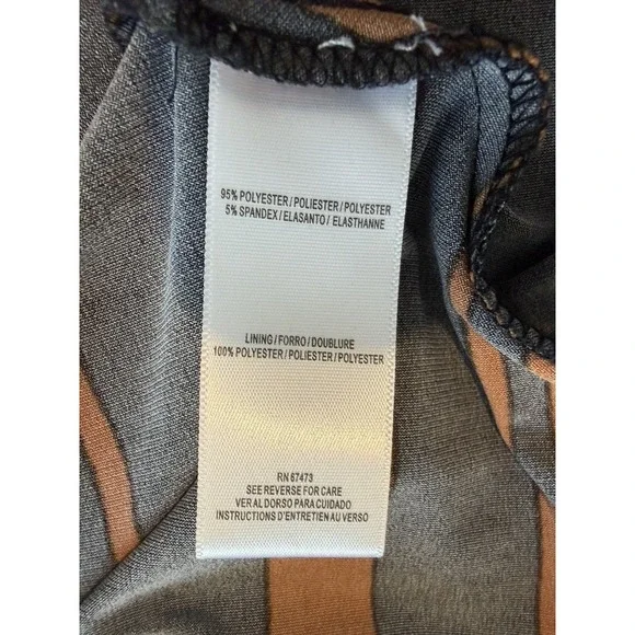 Taylor Women's Black and Rust Stripe Midi Dress Asymmetrical Hem High neck L - Picture 7 of 7